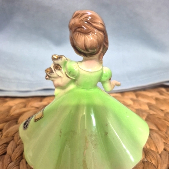 Vintage Josef Originals Mary Rose Figurine Green Dress,May, Pink Stone October - Picture 4 of 6